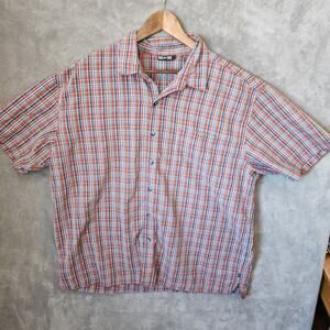 REI Men's Short Sleeve Plaid Button-Up Hiking Shirt Red Blue White XL